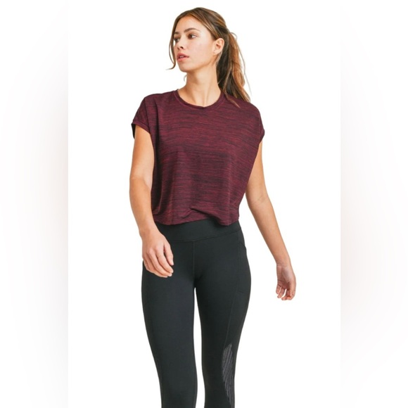 Mono B Cap-Sleeved Melange Athleisure Cropped Shirt. NWT! - Picture 1 of 5